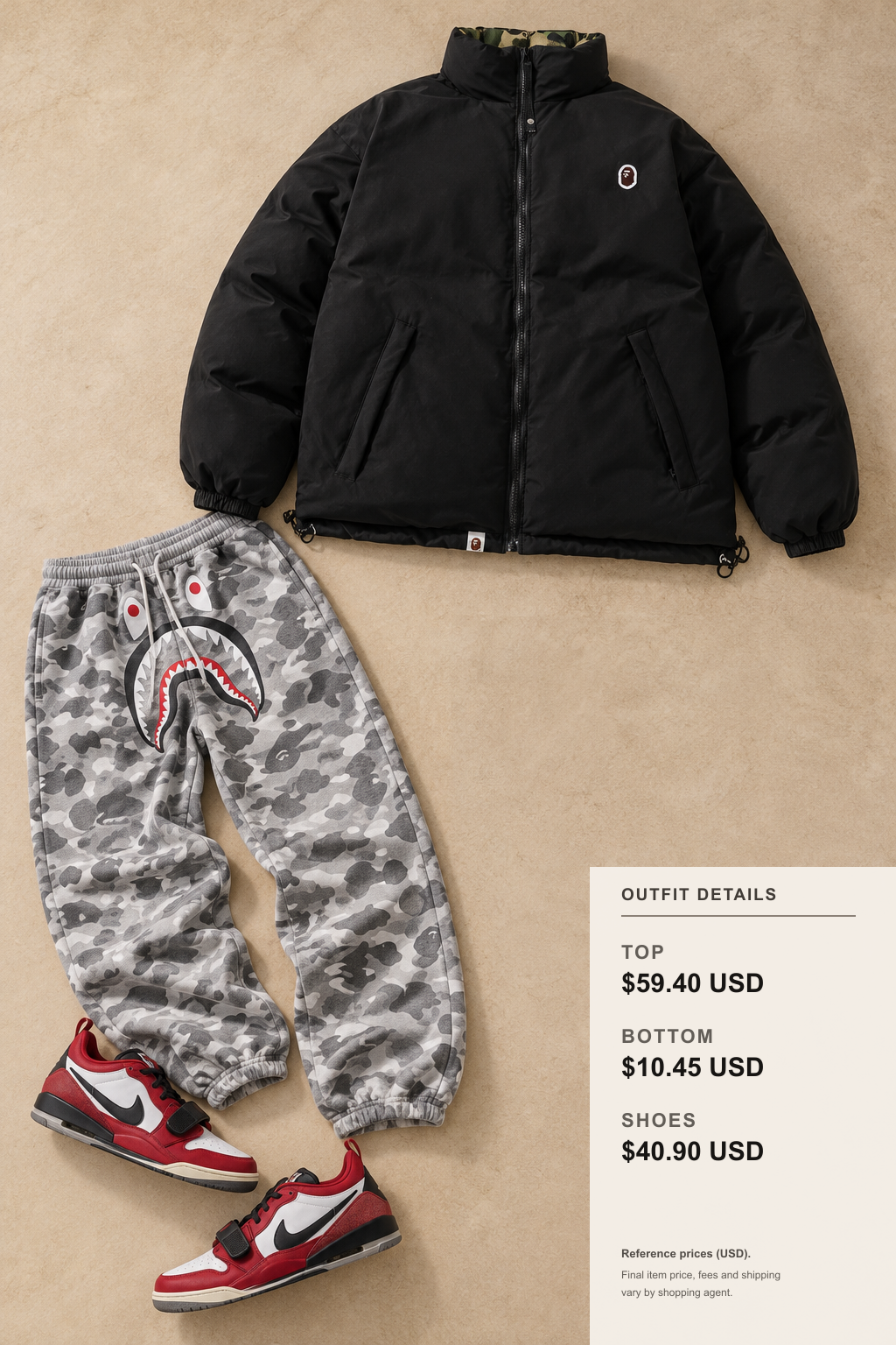 Bape Fall/Winter Jacket with Wide-Leg Pants: Pattern Control