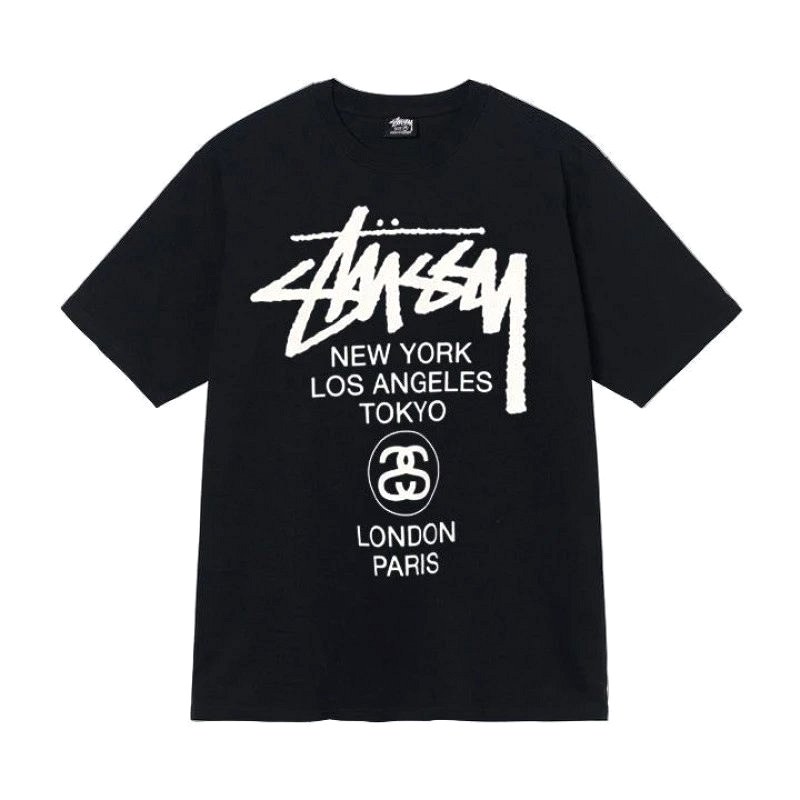 Stussy Letter-Print Black T-Shirt Test: 250–300 gsm Baumwolle, vierstündiger Tragetest